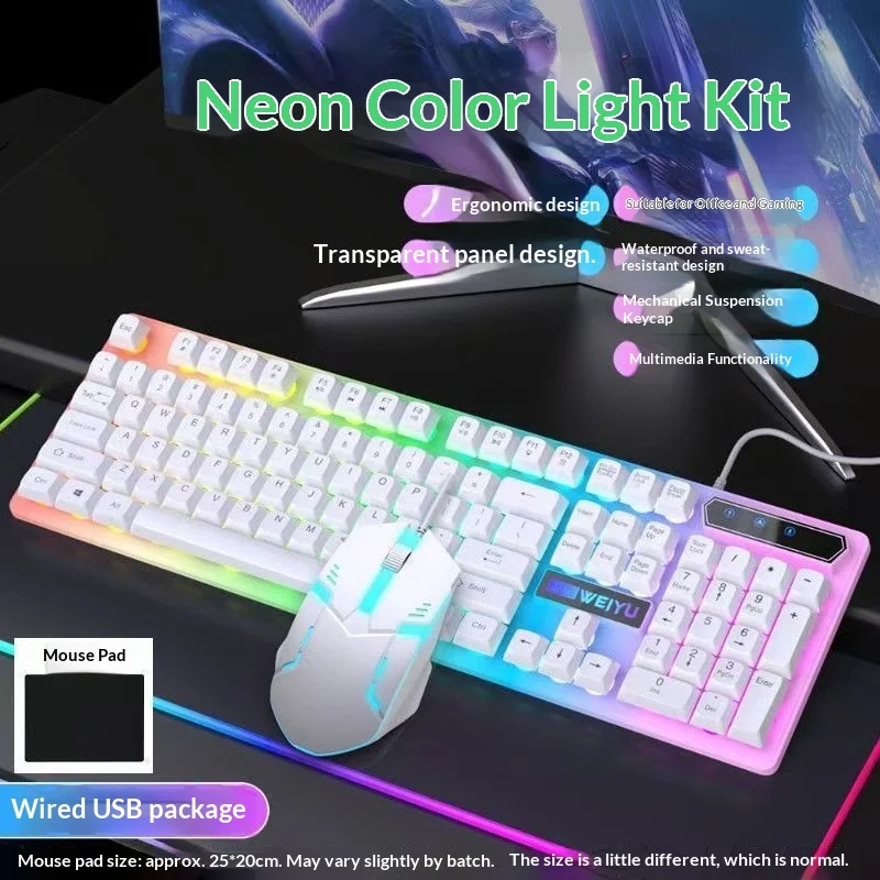 Weiyu Wired Gaming Keyboard Mouse Set Rgb Backlit Mechanical Feel Ergonomic Waterproof With Mousepad For Pc Laptop Gamer Office