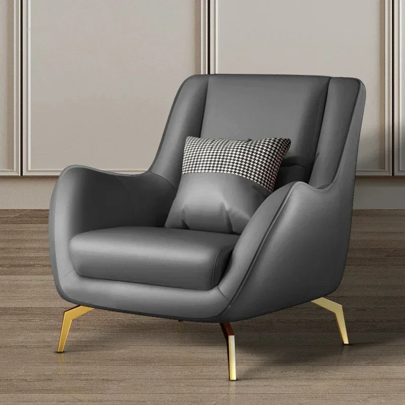 Modern Nordic leather living room chair home furniture small apartment high-end lazy sofa chair balcony casual backrest armchair