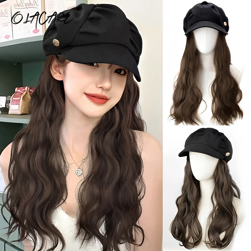 

OLACARE 16Inch Long Curl Synthetic Hair Octagonal Cloud Duckbill Cap Integrated Women's Long Hair Autumn Winter Daily Wear Wig