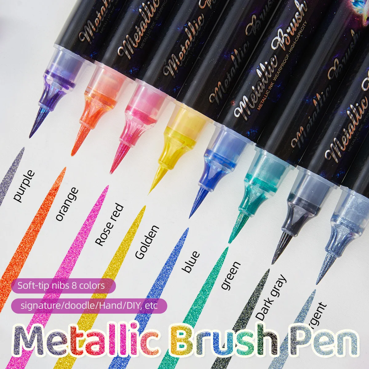 Art Craft Doodle - Glitter Effect Brush Markers Pens 8