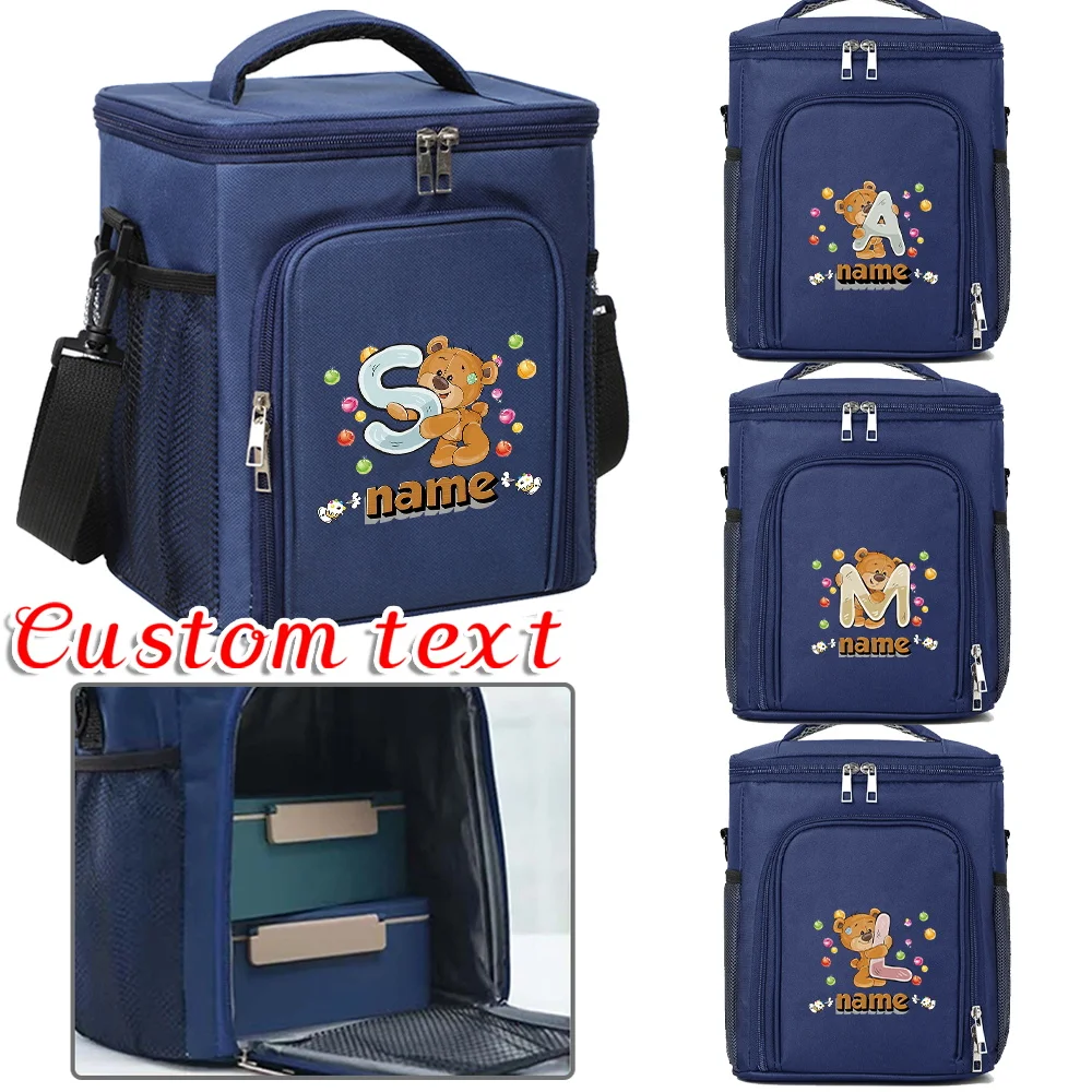 

Personalized Customization Name Double-layer Blue Lunch Bag Insulated Bento Bag Portable Large Capacity Double-layer Bento Bag