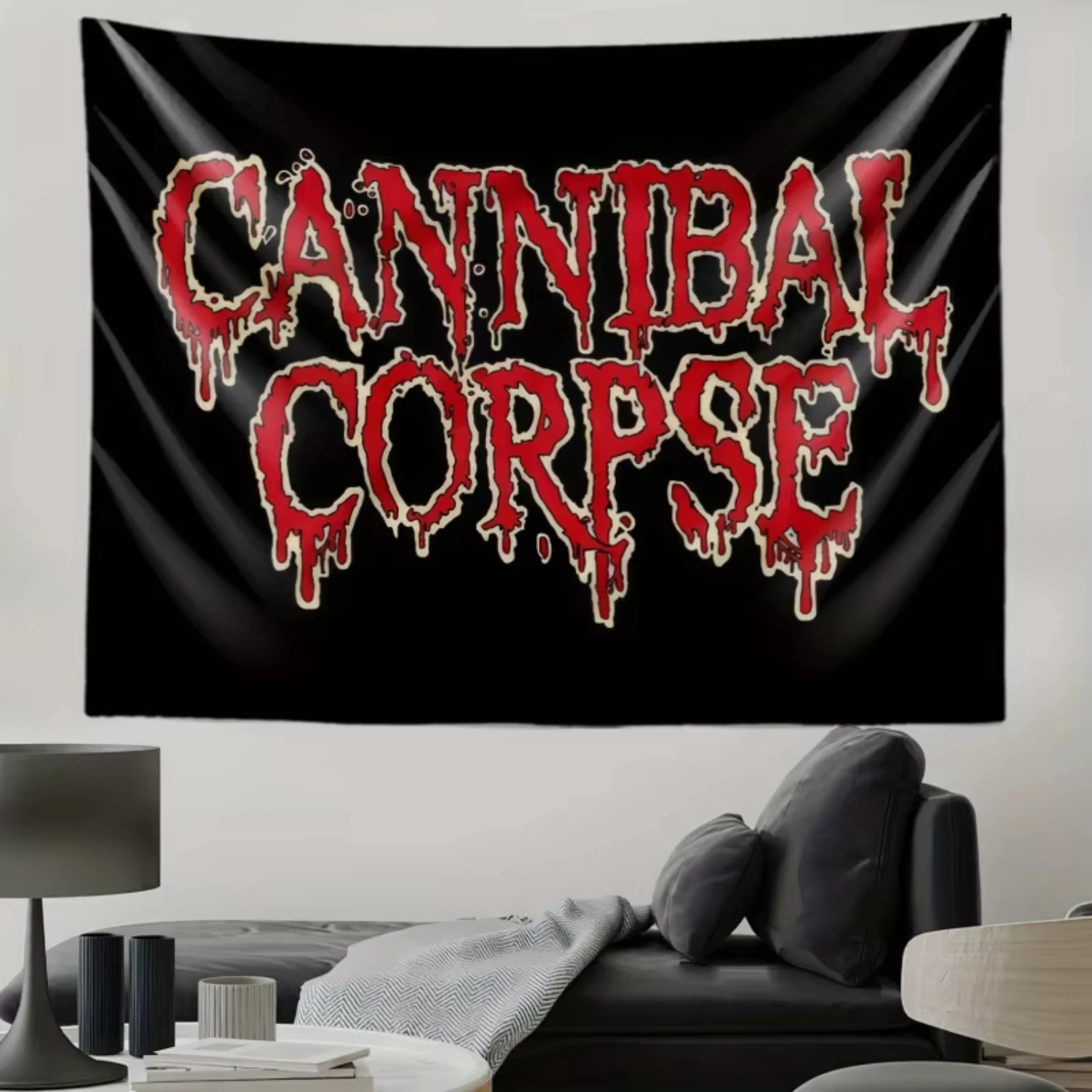 VIKAMA Cannibal Corpse Tapestry Death Metal Logo Design Perfect for Hardcore Decor Bedroom Wall Styling and Photo Backdrops
