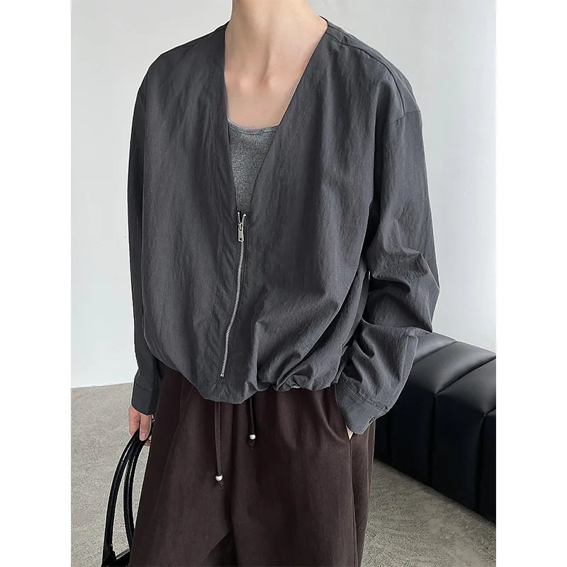 

Taochuan Korean Sle Zipper V-Ne Color Blo irt Women's Autumn Loose Fit Long Sve Cotton Top High-End Feeling