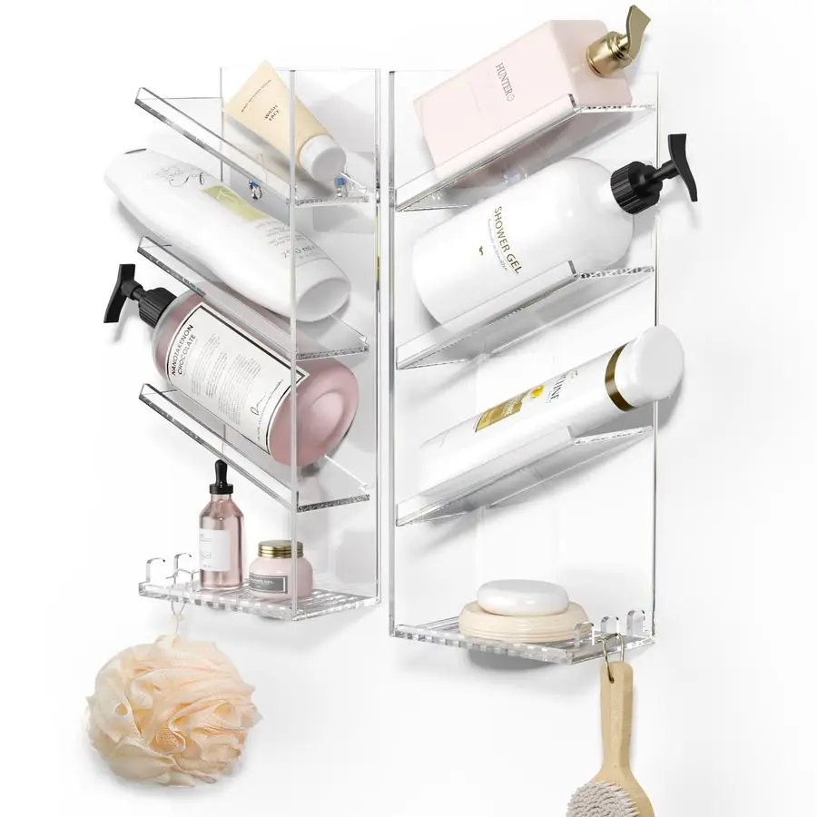 

Acrylic Bathroom Organizer Caddy, Clear Shampoo Holder Wall Mounted, Shower Organizer with Suction Cup, No Drilling and Rustproo