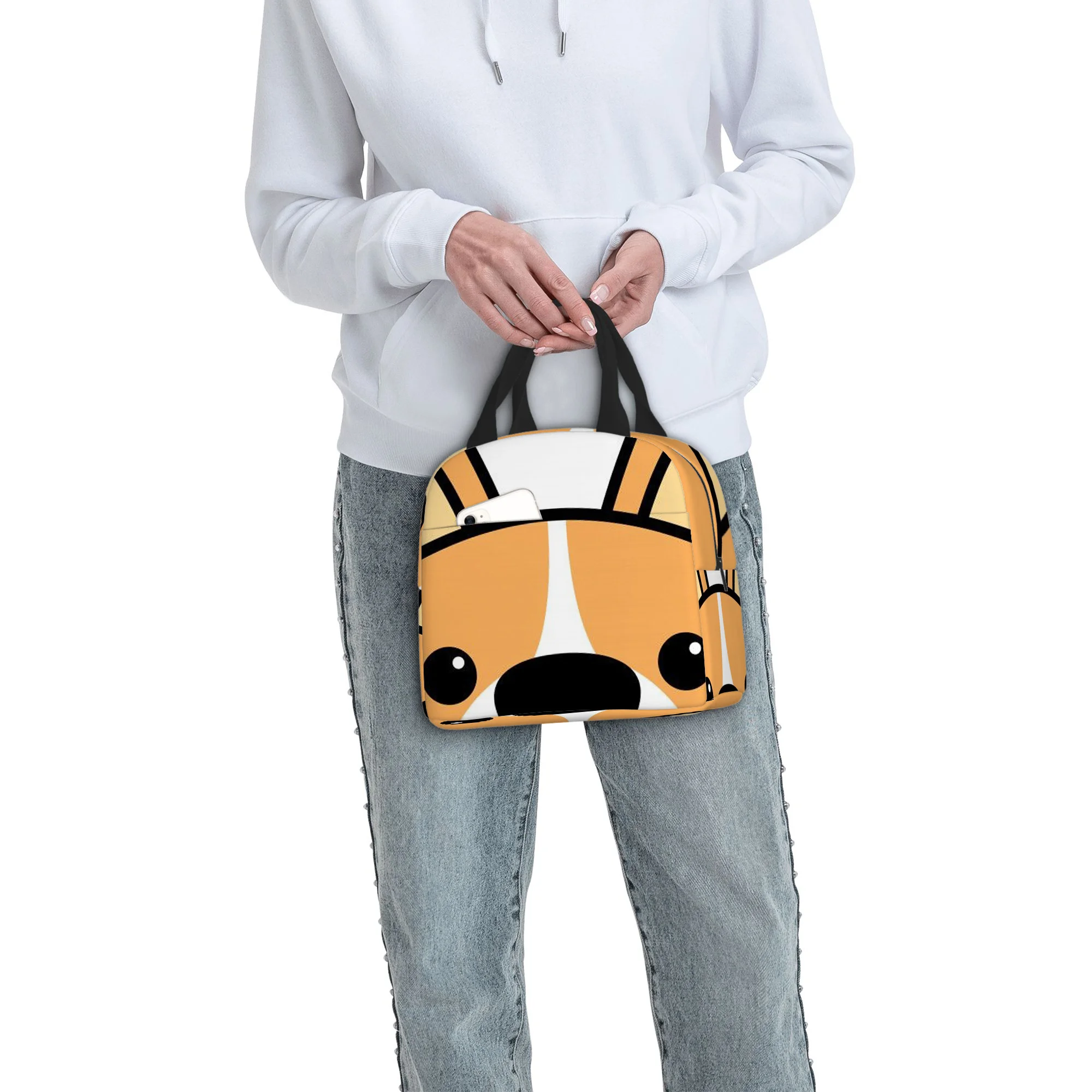 1pc Cute Corgi Face Design Printed Thermal Bag | Insulated, Refrigerated, Non-Food Contact, Suitable for Home, Restaurant