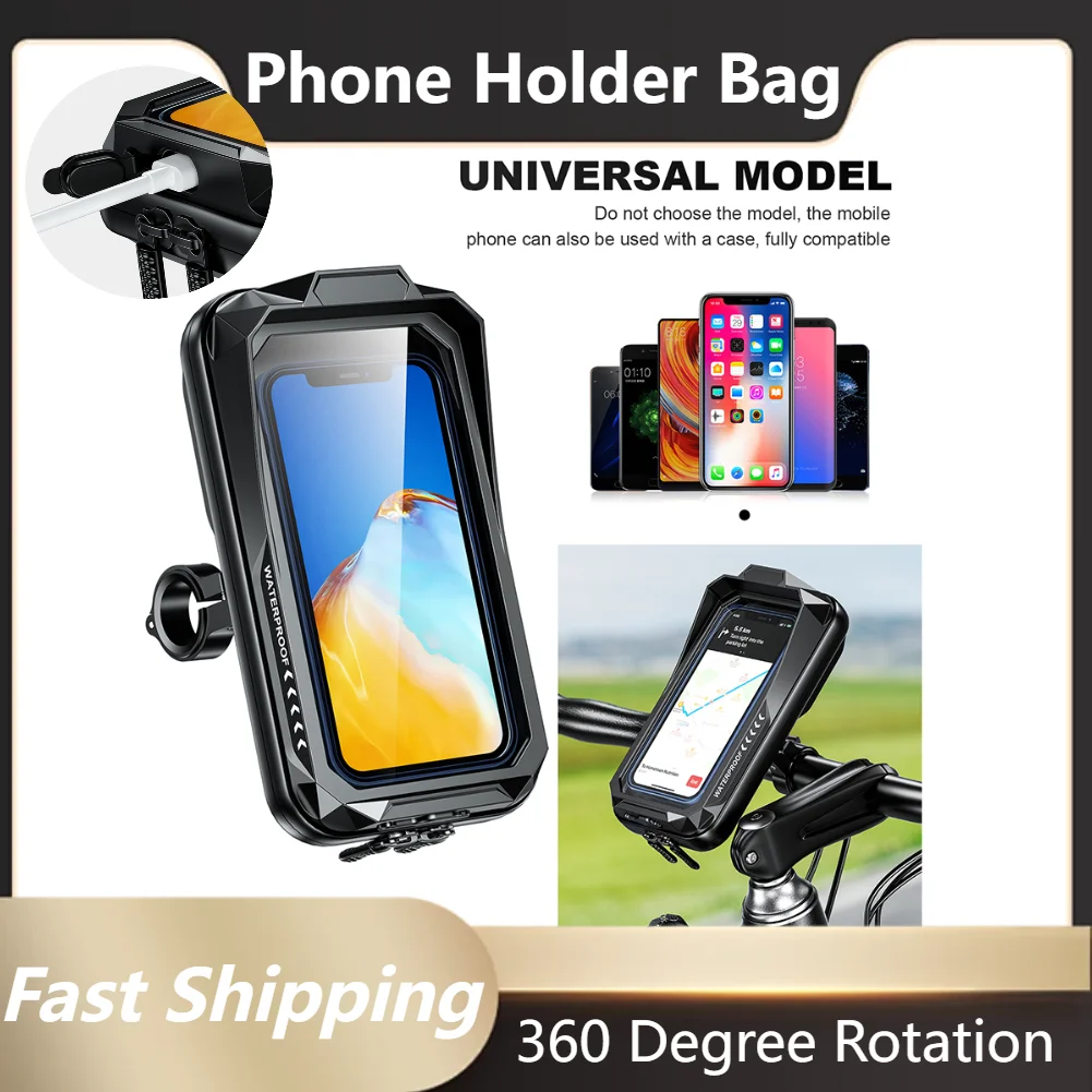 Motorcycle Phone Holder Support Waterproof Handlebar Phone Case Bag 360 Degree Rotation Scooter Bicycle Stand Mount for Cycling