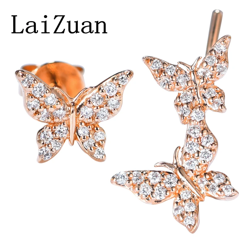 LaiZuan Diamonds Earrings Solid 18K Rose Gold H/SI Natural Diamond Butterfly Stud Earrings Women Wedding Trendy Fine Jewelry