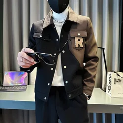 2024 New Spring and Autumn Color Contrast Trendy Slim Fit Coat for Men's Fashion Flip Collar Casual Jacket