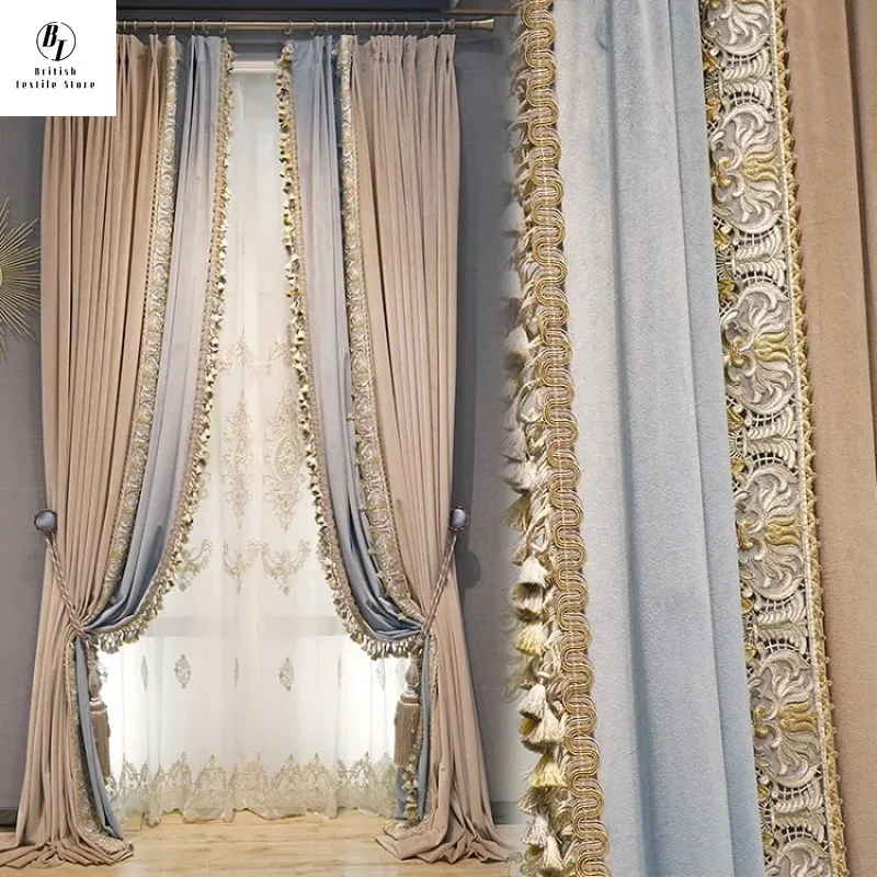 

Custom Size！！European Luxury Thick Modern Velvet Embroidery Yarn Cloth Blackout Curtains for Living Dining Room Bedroom Decor