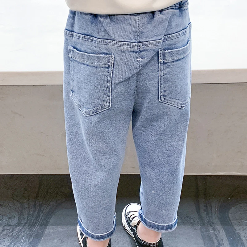 Jeans da ragazza уens vestiti pantaloni di Jeans primaverili pantaloni dritti Casual 1-5 anni Jeans Slim elasticizzati in vita per bambini