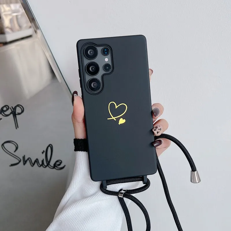 Liebesschutz-Handyhülle mit Umhängekordel für Samsung Galaxy S26 Ultra S25 FE S21 S22 S23 S24 Plus – Stoßfeste Candy Crossbody Halskordel-Hülle mit weichem Schutz