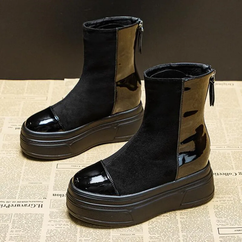 

Новые водонепроницаемые ботинки на эластичной платформе с толстой подошвой 8,5 см, короткие ботинки из мягкой кожи с рукавами для женщин, обувь