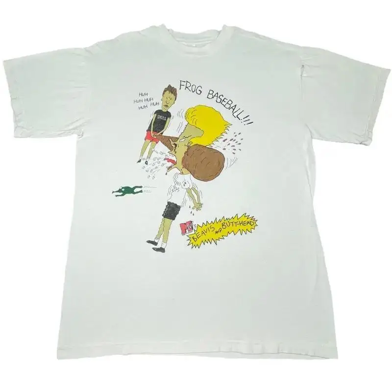 Vintage 90s Beavis and Butthead Frog Baseball MTV T-shirt mike judge cartoon XL