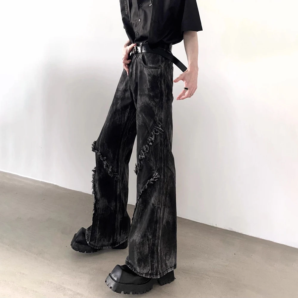 American High Street Dark Style Slightly Flared Men'S High Waist Niche Design Jeans High-End Fashion Trend Wide Leg Trousers Men