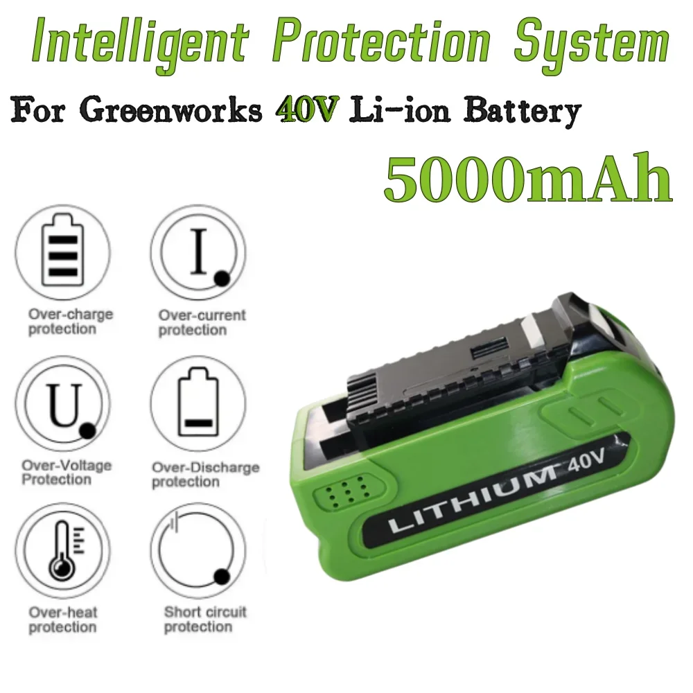 40V 5000mAh Rechargeable Battery For Greenworks 40V cordless power tool 29252,22262, 25312, 25322, 20642, 22272, 27062, 21242