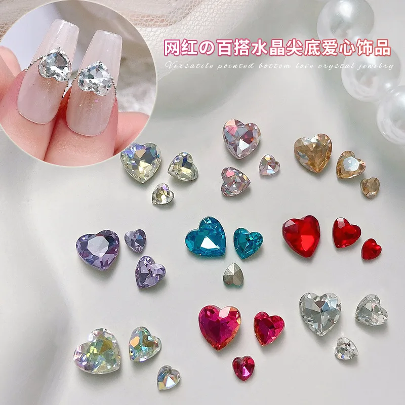 30 pz formati misti cristallo cuore Nail Art strass Charms parti accessori gioielli gemma pietra decorazione unghie forniture materiale