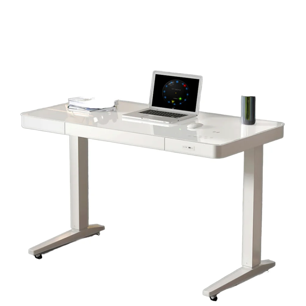 xx-Electric Lift Table Tempered Glass Ergonomic Durable Steel Automatic Features Minimalist Office Desk Smart Study Desk*