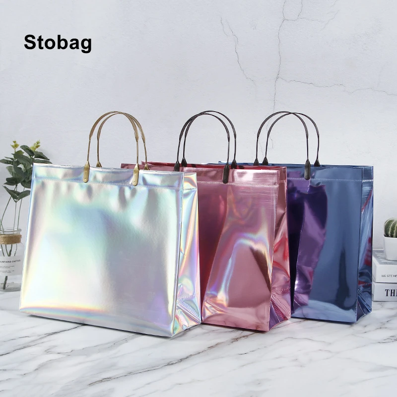 Imagem -02 - Stobag-bolsalas de Ombro a Laser para Mulheres e Meninas Bolsa de Plástico Compras Presente de Aniversário Pacote de Casamento Logotipo Portátil Moda