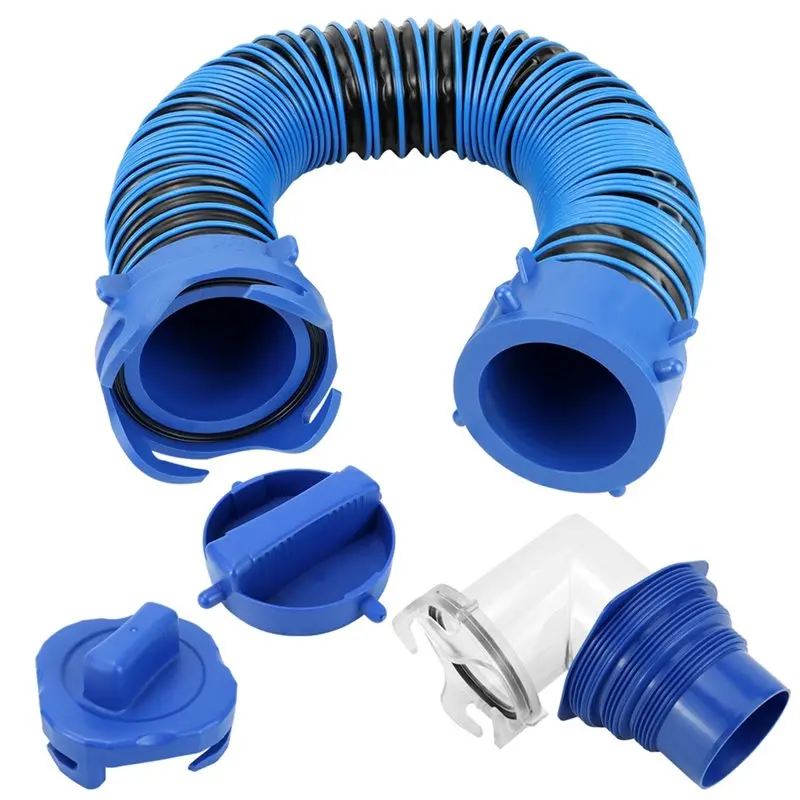 A85E-Waste Hose With Swivel Fittings, 3FT RV Sewer Hose, RV Dumping Sewer Hose, 90-Degree Clear Elbow 2 Storage Caps Included