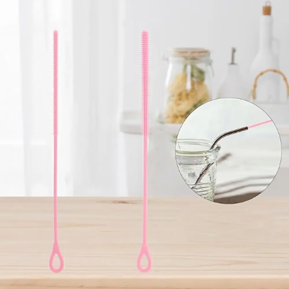 2pcs 6/8mm Silicone Straw Brushes Soft Extra Long Pipe Tube Cleaning Brush Reusable Heat Resistant Pacifier Brush Kitchen