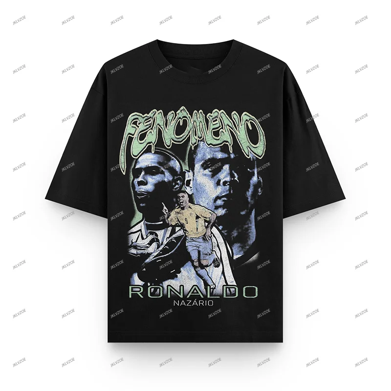 24/25 New Arrival Ronaldo Oversized Portugal Football T-shirt 100% Cotton Adult/KID Leisure Unisex Tees Brand Black Short Sleeve