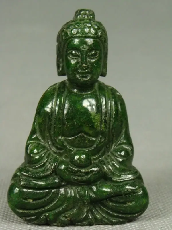 Chinese Handwork Green Jade Carving Buddha Statues Antique Style Feng Shui Decorations for Home Garden