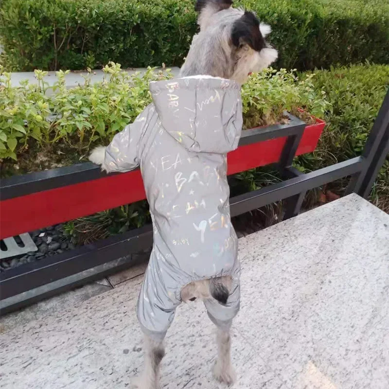 Reflective Clothing for Pets, Warm Letter Printing, Silver Color, Four-Legged Jumpsuits, Waterproof, Small and Medium Dog