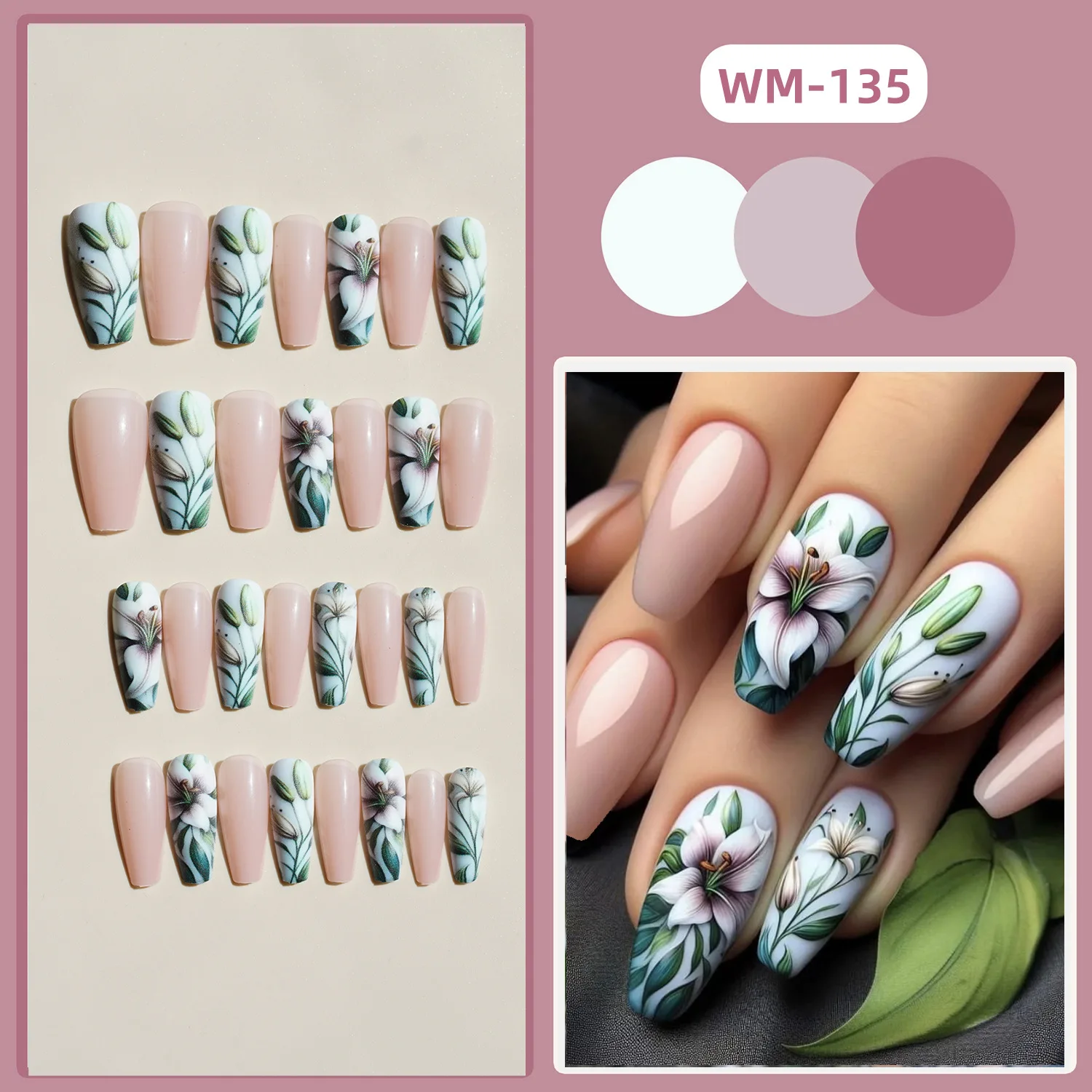 24pcs Easter Bunny Fake Nail Tips Chinese Cute Flowers Leopard Print Press on Nails Wearable Full Cover European False Nails