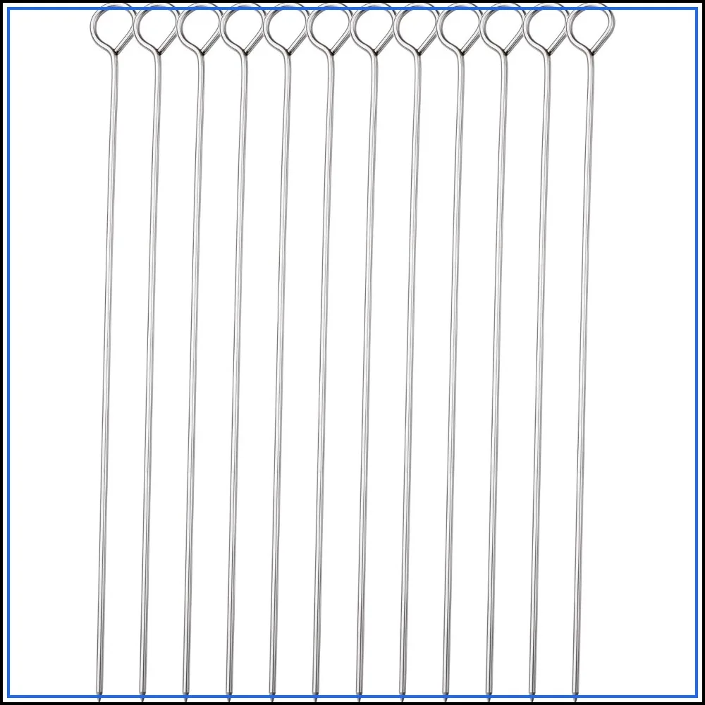 10 Inch Stainless Steel BBQ Skewers 12 Pcs with Ring-Tip Handle for Outdoor Grilling