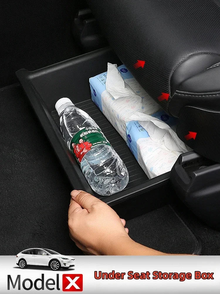 

Under Seat Storage Box ABS Car Seat Drawer Double Layer Organizer Storage Tray For Tesla Model X 2023 Auto Interiror Accessories