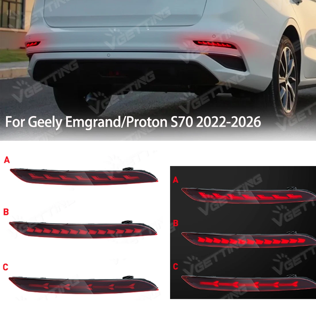 

For Geely Emgrand/Proton S70 2022-2026 Start-up Animation LED Rear Bumper Light Dynamic Turn Signal Lights Rear Brake Tail Lamp
