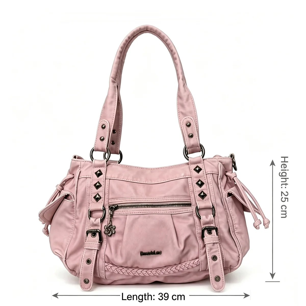 Retro Punk Rivet Hobo Bag for Women, Soft Washed Faux Leather Large Tote Handbag, Multi‑Pocket Casual Shoulder Crossbody Purse
