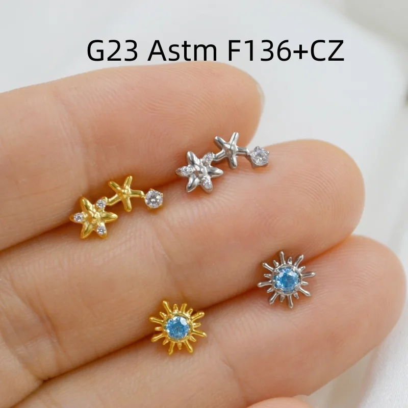 

10pcs G23 Titanium Astm F136 CZ Lip Labret Bar Ear Cartilage Helix Rook Tragus Studs 16G Body Piercing Jewelry