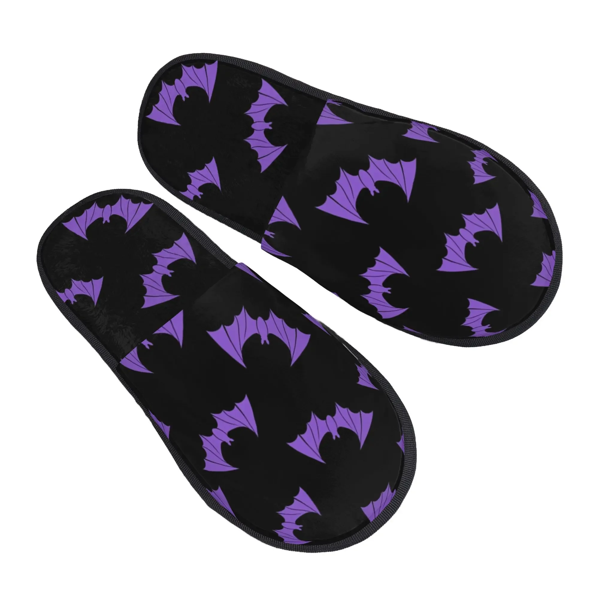 Cute Spooky Halloween Bats Black and Purple Couple Family Bedroom Dorm Winter Warm Non‑Slip Women Men  Spa Fuzzy House Shoes