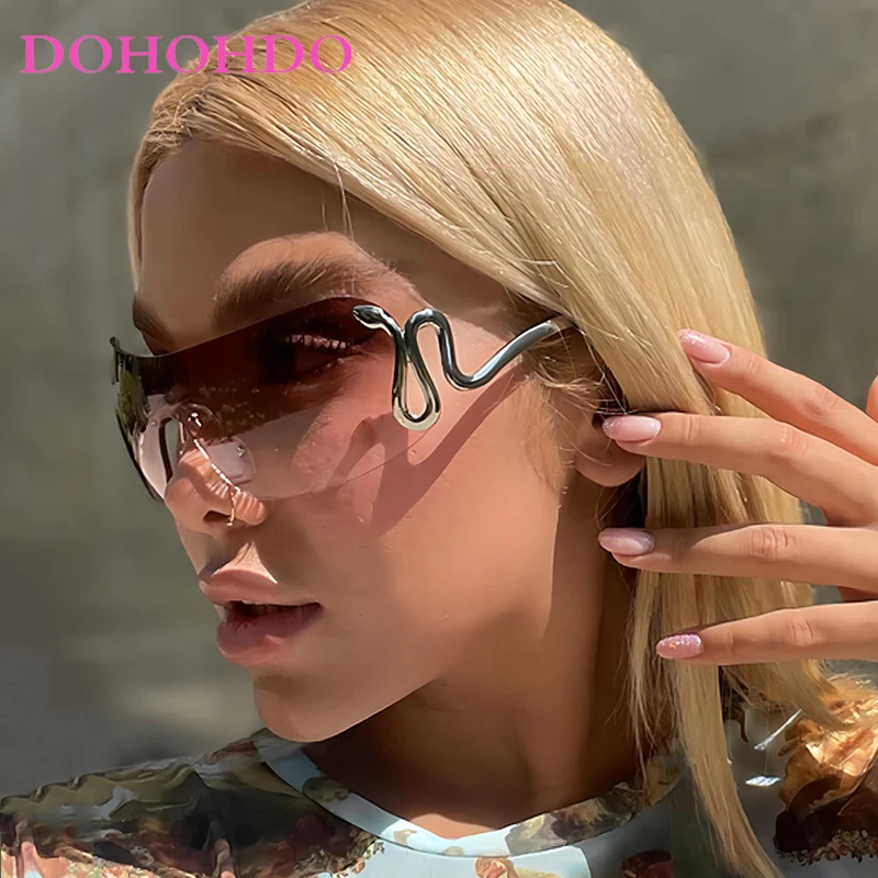 

DOHOHDO Y2K New Fashion Rimless Sunglasses For Women Men Luxury Snake Decoration Metal Frame Sun Glasses Shades UV400 Eyeglasses