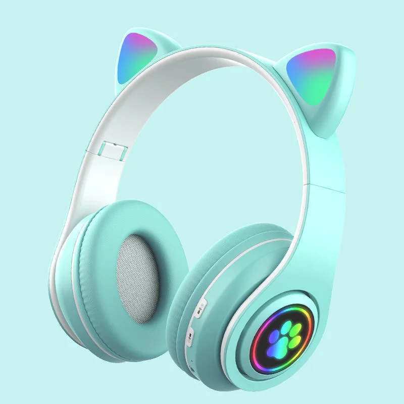 Cute Cat Ears Wireless Headphones with LED Flash Light RGB Breathing Gaming Earbuds Stereo HIFI Bass Foldable Bluetooth Earphone