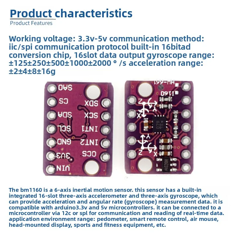 GY-BMI160 Module 6DOF 6-Axis Gyroscope + Accelerometer Sensor IIC SPI