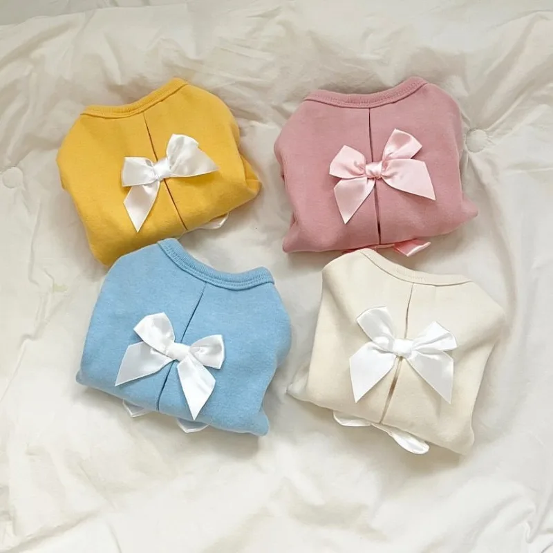 Pet Clothes Bow Hoodie Tie Patchwork Sweater Dog Princess Shirt Embroidered Flower Pet Pink Bowknot Princess Clothes Puppy Pet