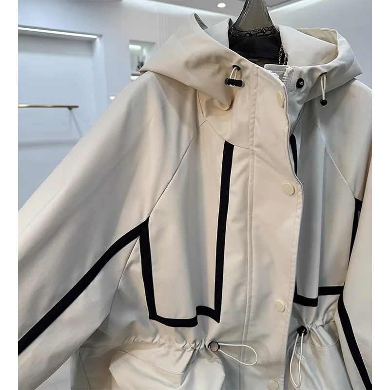European Goods High-end Ribbon Stitching Contrast Jacket Women's 2025 New Spring and Autumn Leisure Loose Slim Short Trench Coat - Image 5