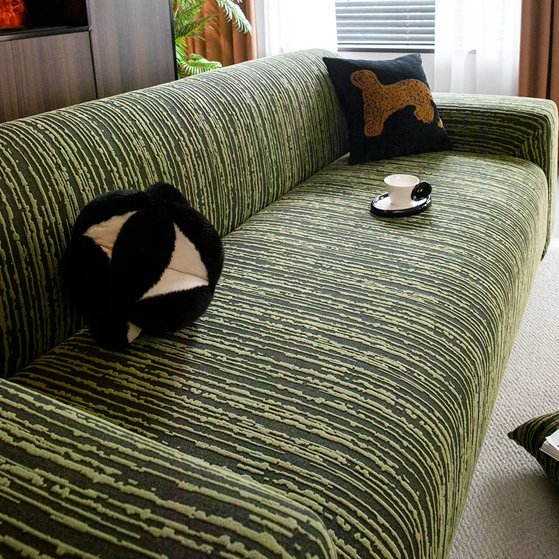 Elastic Solid Color Striped Sofa Covers High End Anti Cat Scratch Recliner Cover for Home Cozy Dustproof Linings for Sofas