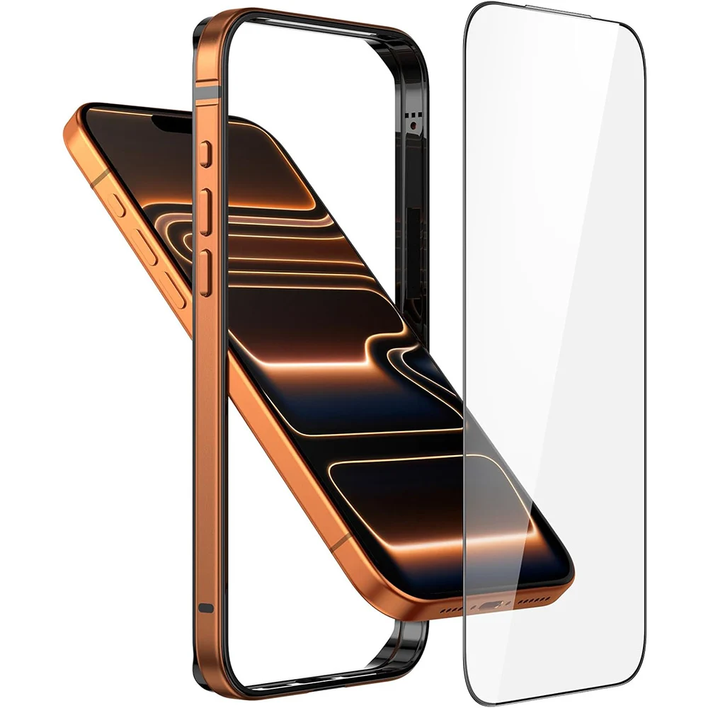 Metall-Stoßfängerhülle mit Displayschutzfolie aus gehärtetem Glas für iPhone Air 17 Pro Max 16 Plus 15 14 13 12 Telefonzubehör