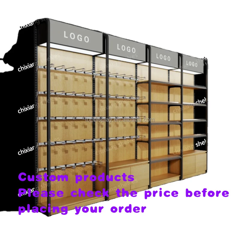 

custom.Custom Shelves Supermarket Wooden Display Rack Gondola Shelving Double-sided Supermarket Shelves Market Racks