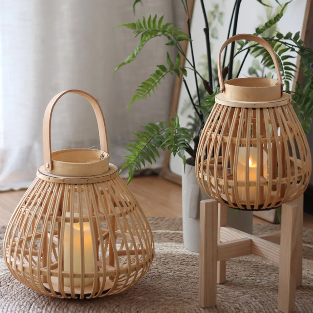 

1pc Bamboo Woven Hanging Lantern Candlestick Decorative Candleholder For Home Holiday Party Beige Romantic Creative Household