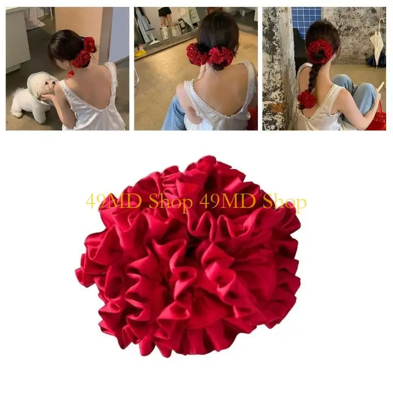 

49MD Flower Ruched Hair Tie Princess Scrunchies Hair Holder Ribbon Hair Tie Ribbon Scrunchies Unique Silky