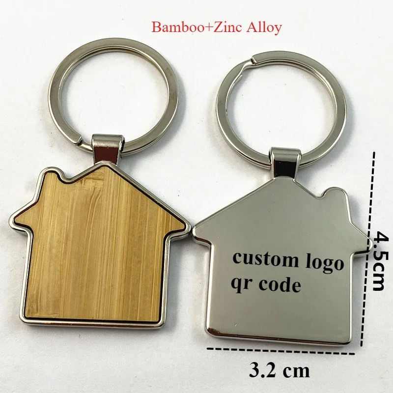 50pcs Bamboo Keychain zinc Alloy Custom LOGO QR Code Text Lettering Personalized Advertisement Gift Key Holder Bottle Opener