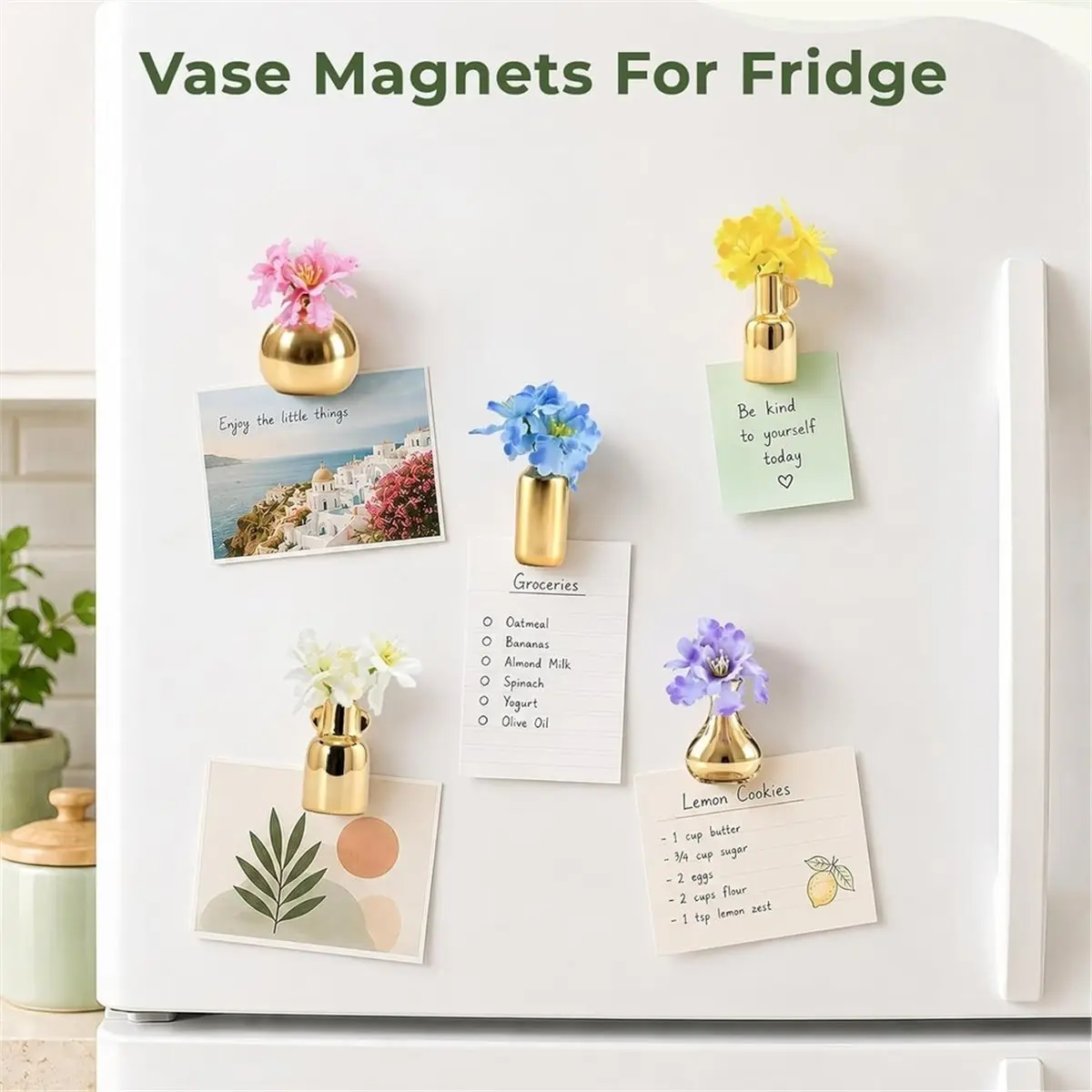 8Pcs Ceramic Vase Magnets with Artificial Flowers, Embedded Strong Magnets for Secure Hold on Fridge, Lockers, Offices.