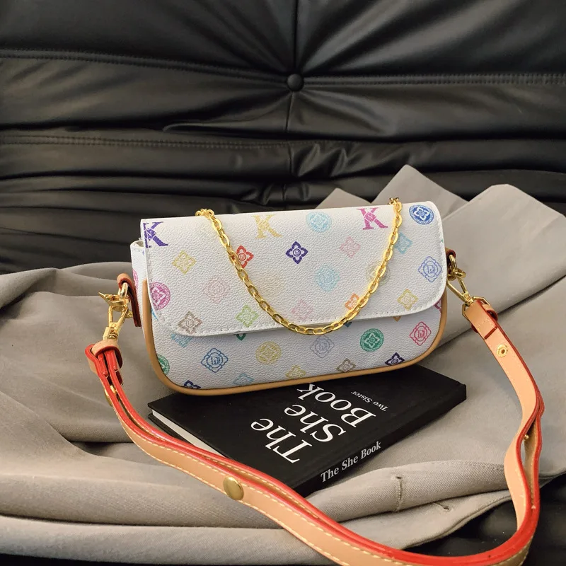 Retro Monogram Flap Shoulder Bag for Women, Trendy Baguette Handbag with Dual Straps, Lightweight Crossbody Purse