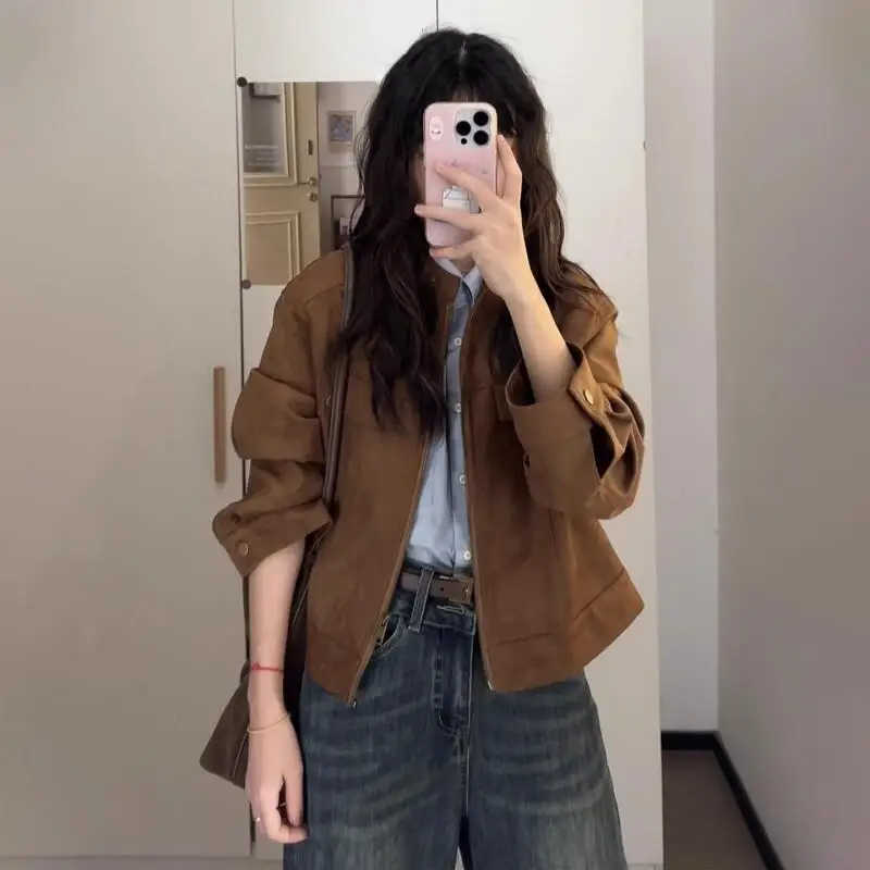 

Maillard коричневая куртка в стиле ретро, пальто, женская осенне-зимняя новая модель, осенние короткие топы в корейском стиле, модный однотонный топ