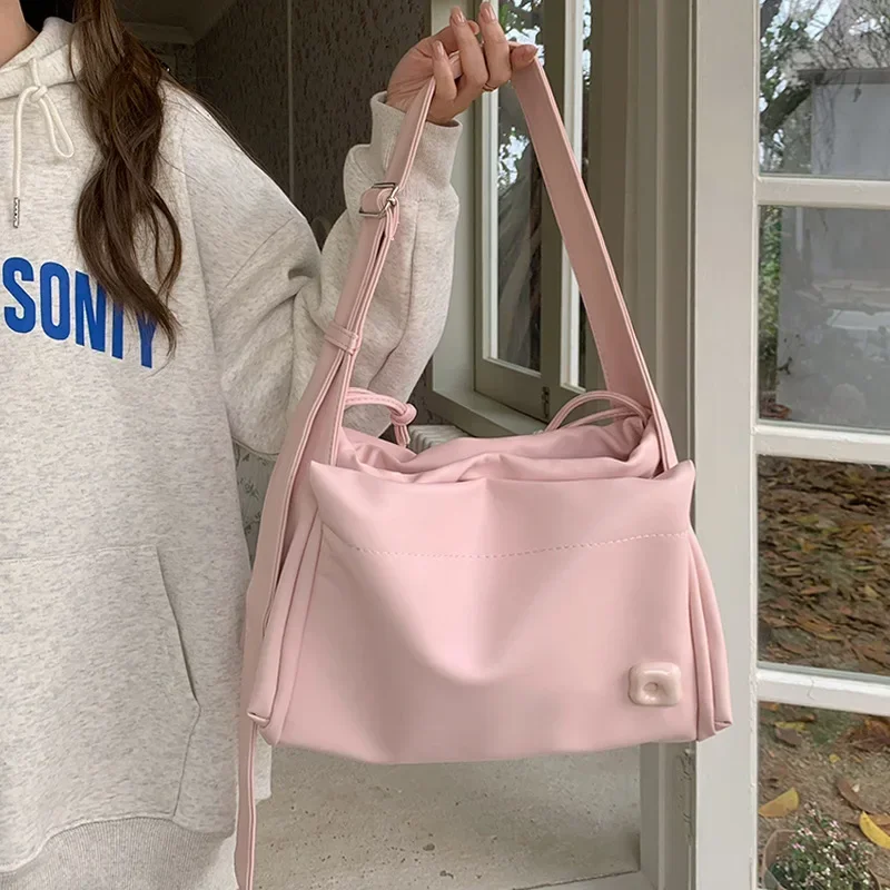 Large capacity pink student class leisure commuting tote large bag, new high-end texture single shoulder crossbody bag for women