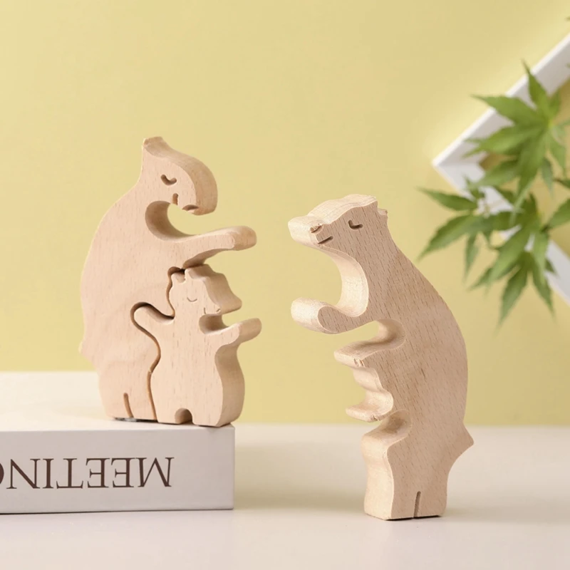 Modern Simple Mother-Child Bear Family Mother's Day Gift DIY Wooden Craft Ornaments 1 Piece